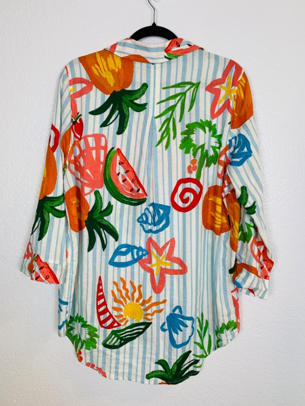 Calypso St. Barth Button Up Shirt XL Stripes Fruit Nautical Beach Print Linen - Picture 11 of 15
